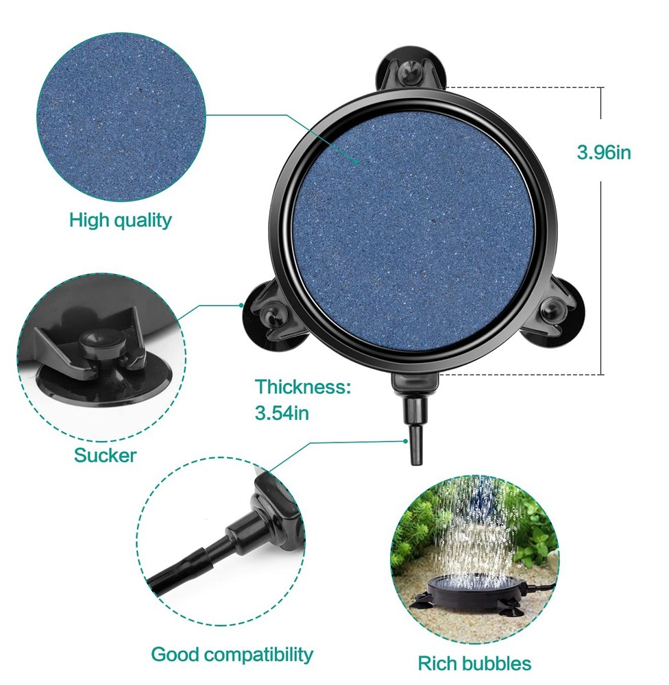 101 PCS 4 Inch Air Stone Disc Bubble Diffuser with Sucker, 52 ft Black