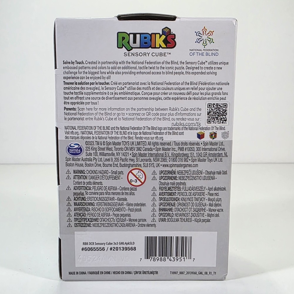 Rubik's Sensory Cube 3x3 Embossed Patterns & Colors Solve by Touch for The Blind