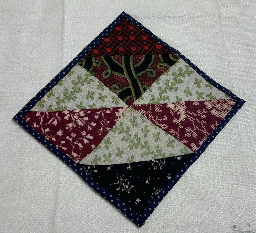 Antique Vintage Patchwork Small Doll Quilt Or Table Topper, 4 Patch W/ Triangles