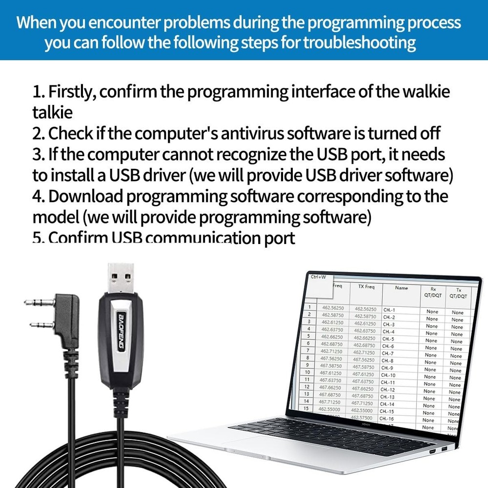 CH340 USB Programming Cable for Baofeng & Compatible Models - Black