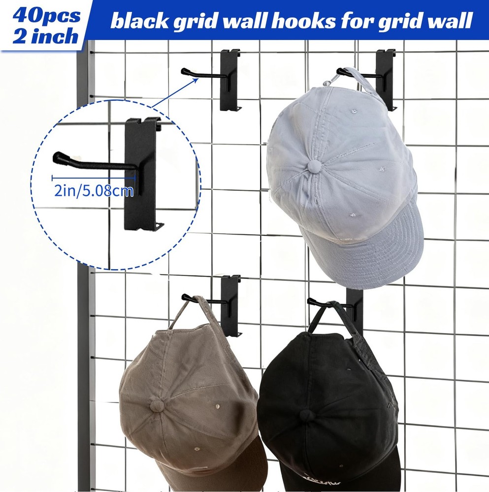 40 PCS Gridwall Hooks 2 Inch Display Hooks For Grid Wall Panel Retail Shop
