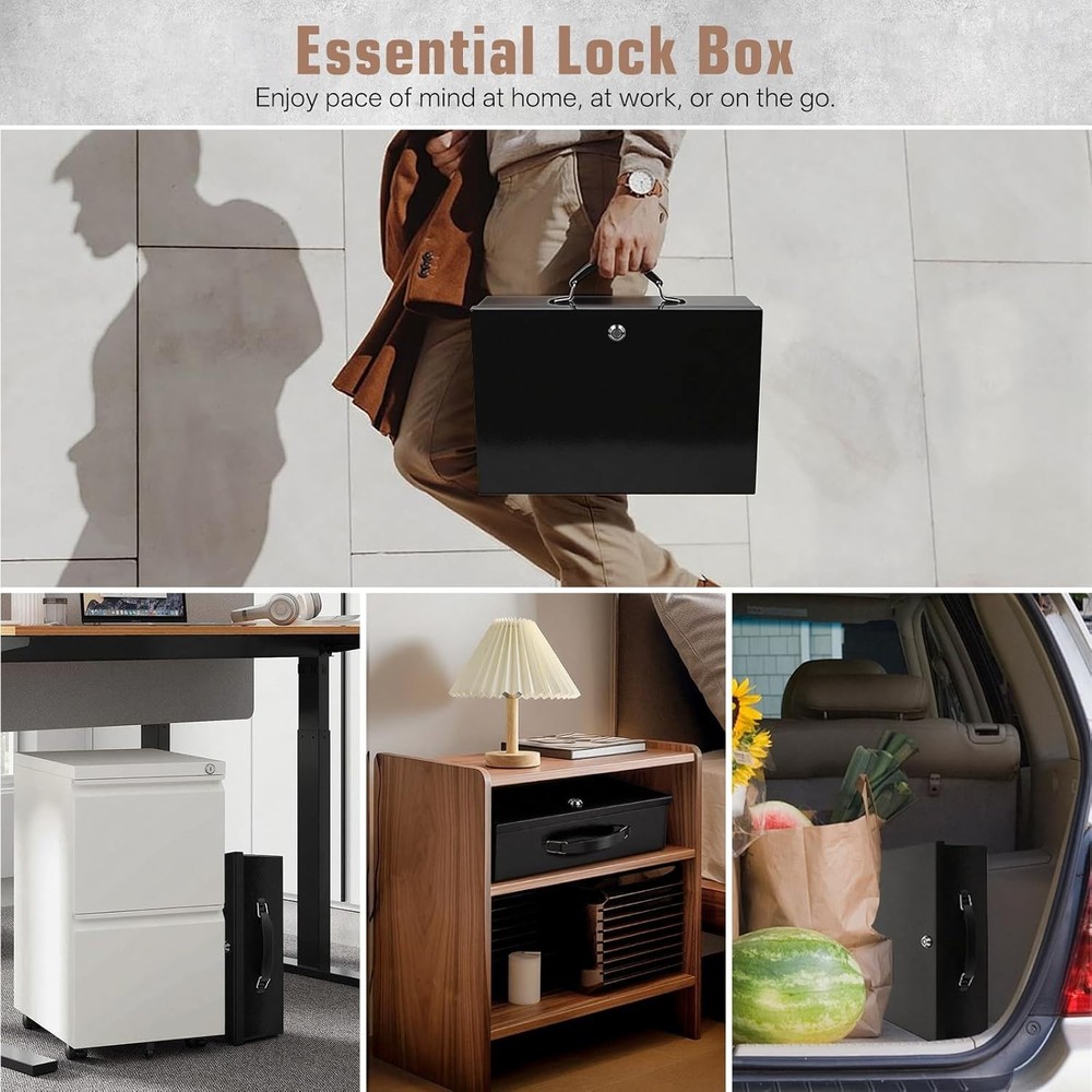 Fireproof Document Box, Fire Resistant Safe Box with Key Lock for Home, Portable