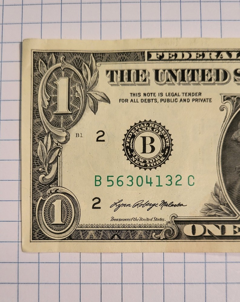 $1 ONE US DOLLAR BILL NOTE MISCUT MISALIGNED OFF CENTER ERROR FANCY SERIAL #