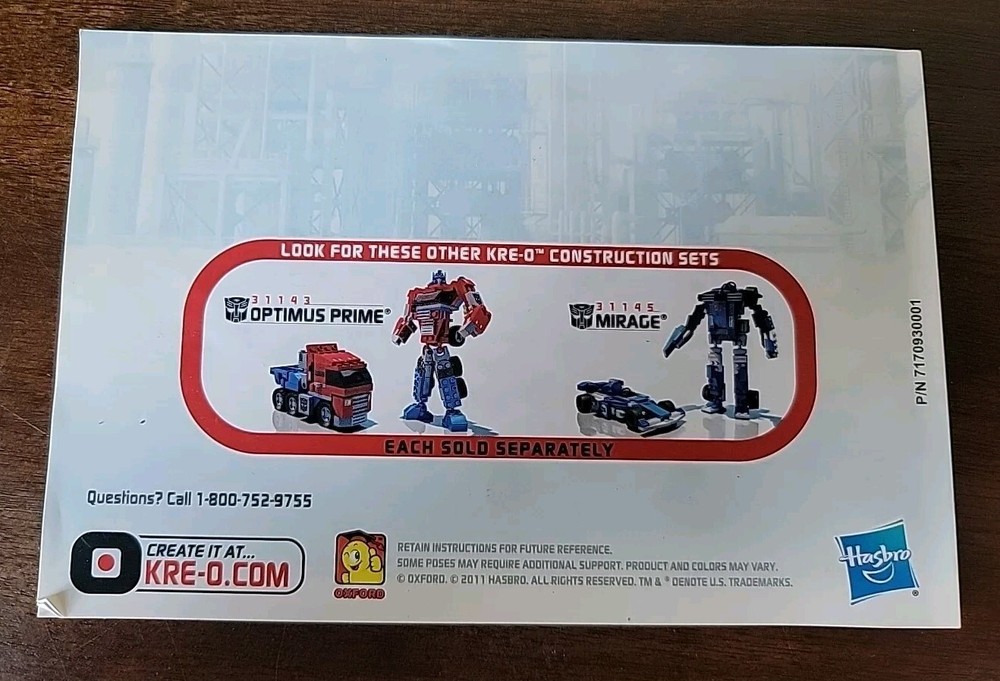 Hasbro Kre-o Transformers Bumblebee Construction Set 31144 Instructions ONLY