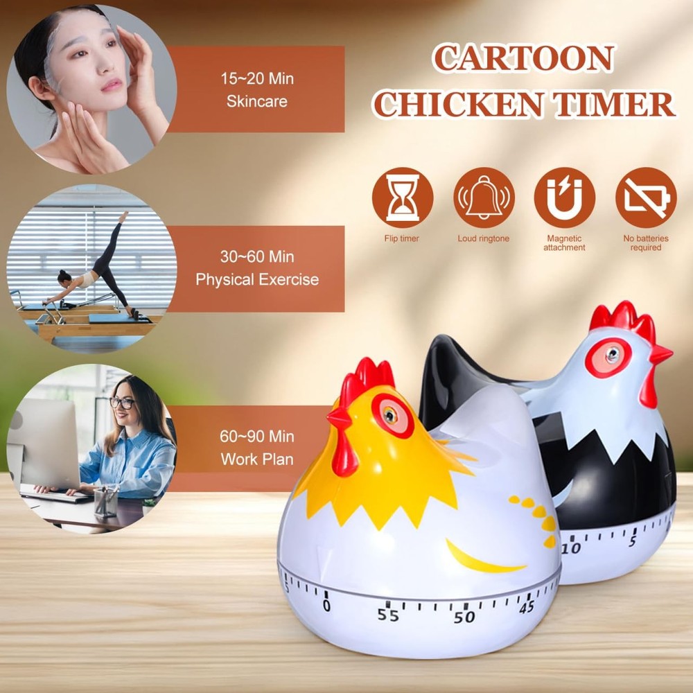 Zerodeko 2pcs Kitchen Timer Wind Up 60- Minute Mechanical Visual Timers 3D Ch.