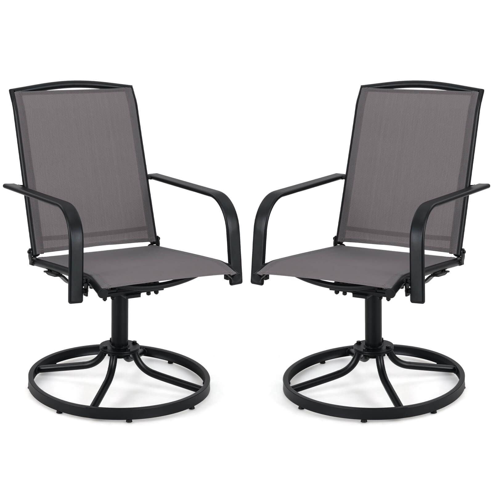 Patio Swivel Chairs Set of 2 w/ High Back & Round Metal Base for Backyard