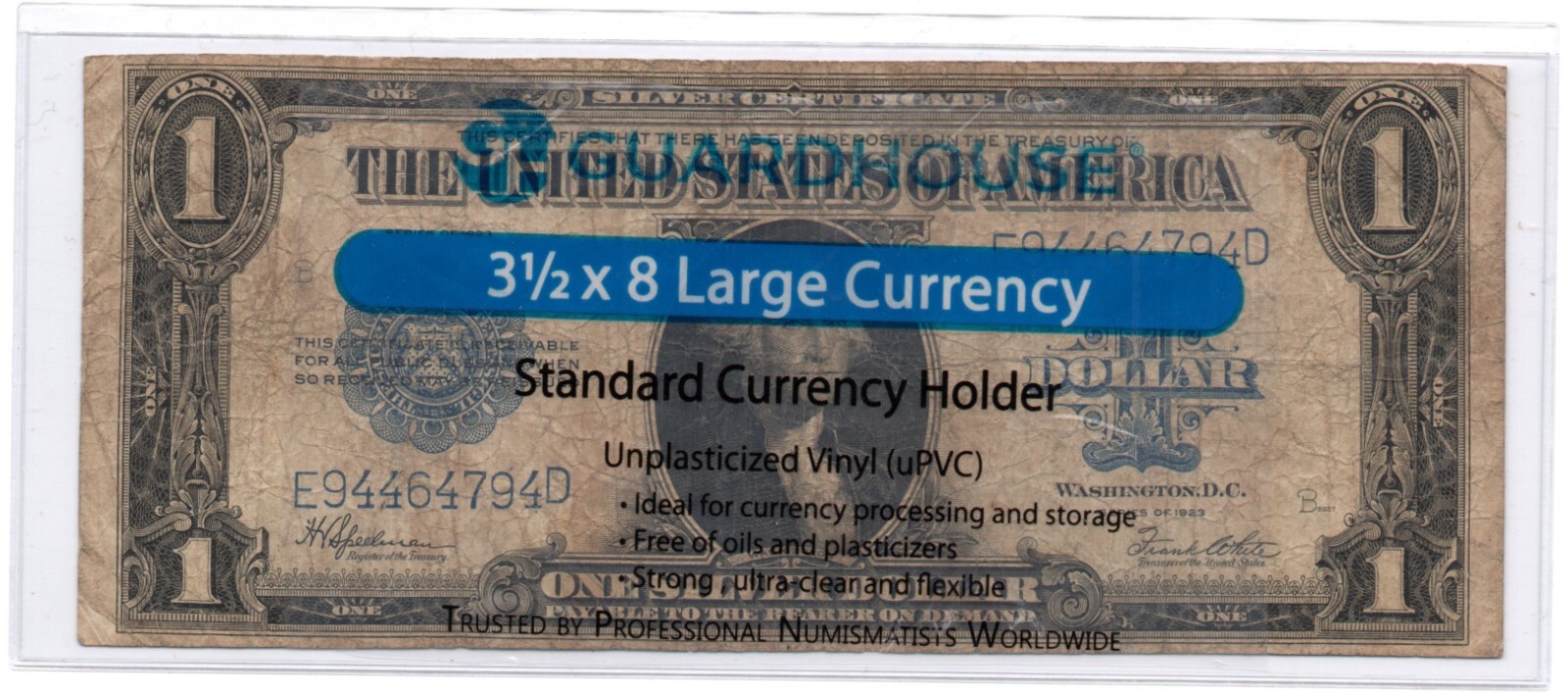 1 - GUARDHOUSE LARGE CURRENCY HOLDER - 3.5 x 8 - UNPLASTICIZED 7 mil SLEEVE