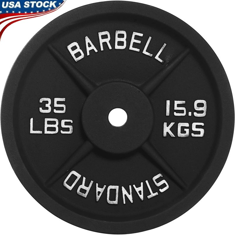 Classic Cast Iron Weight Plates 35lb Standard Olympic Strength Training Fitness