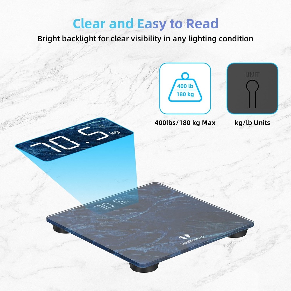 Healthkeep High Precision Digital Bathroom Scale with Step-On Technology LED ...
