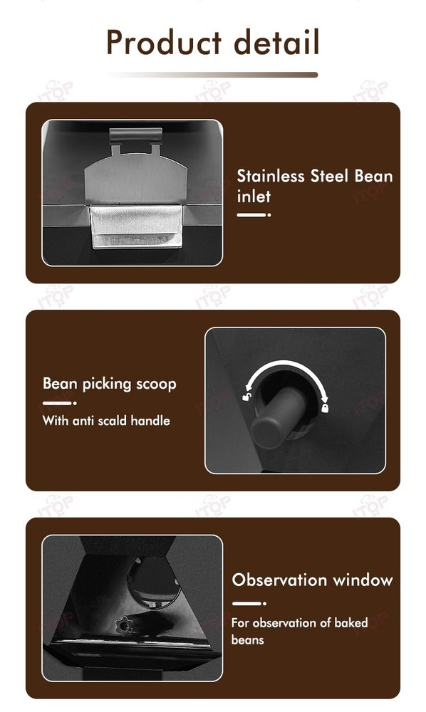 Electric ITOP Coffee Bean Roaster Drum Roaster 3 Operating Modes Espresso Tool
