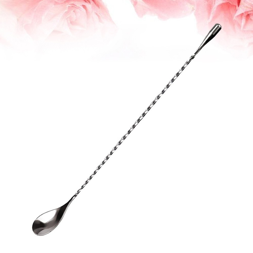 2pcs Silver Mixing Spoons Long Handle Stirring Spoons for Drinks