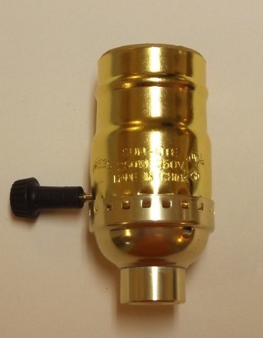 BRASS PLATED 3-WAY TURN KNOB LAMP SOCKET WITH LARGE 1/2" HOLE 1/4IP NEW 306061J