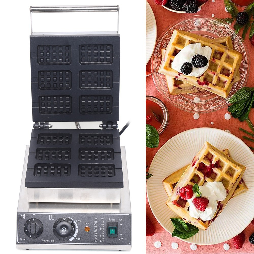 110V 1500W Commercial Waffle Maker 6Pcs Rectangle Waffle Maker Machine Nonstick