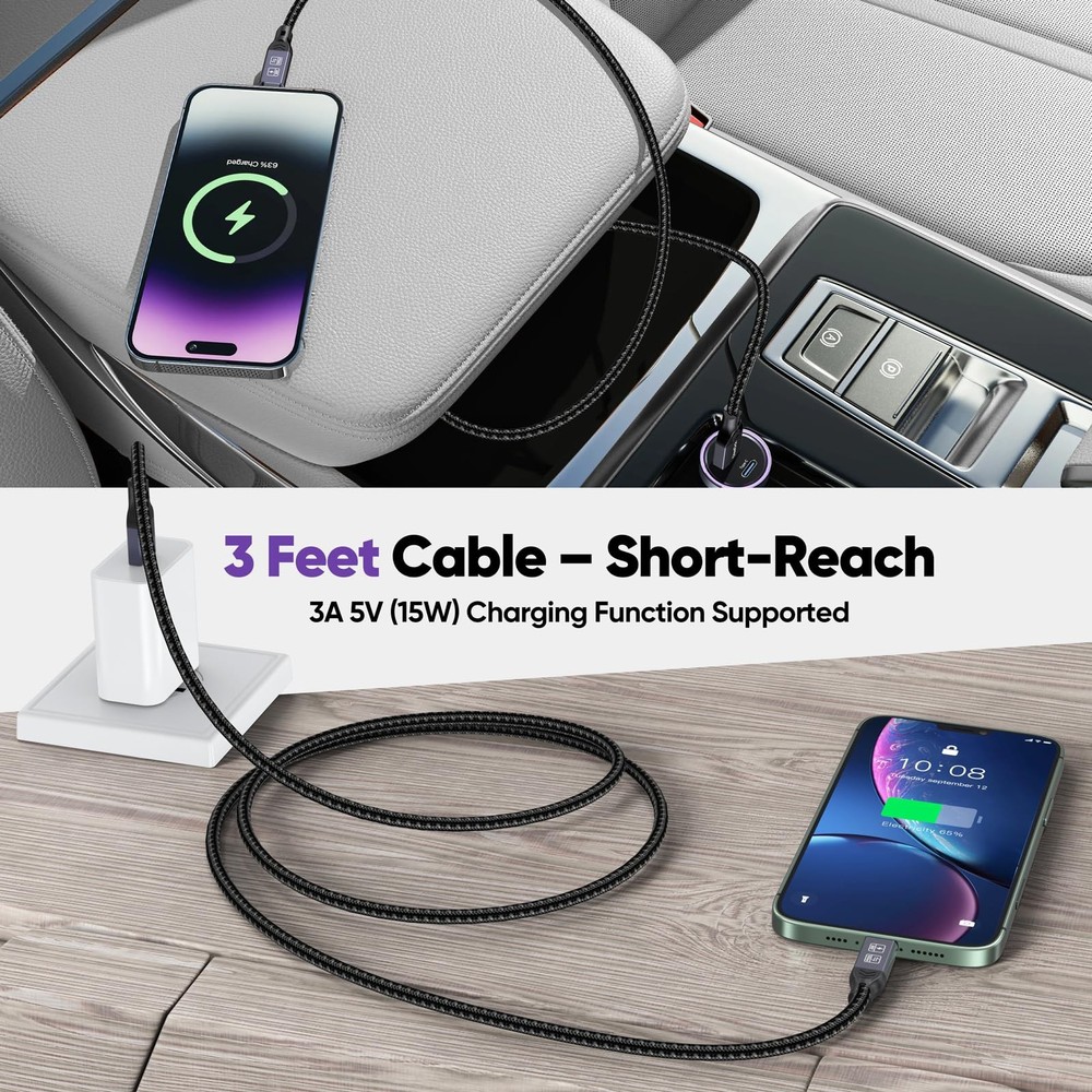 DteeDck Android Auto USB Cable 3FT, Car CarPlay Cord, Type C 3 Feet, Grey