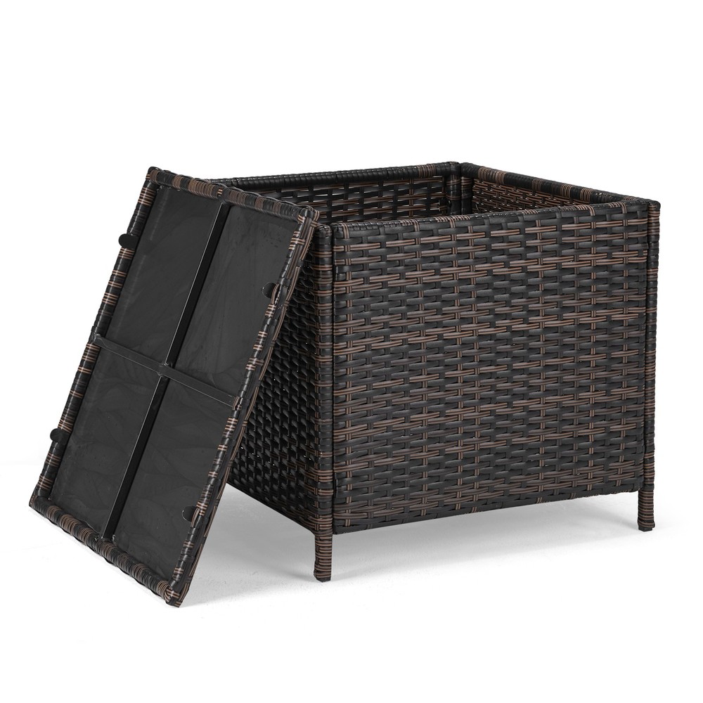 PE Wicker Side Table with Storage, Patio Rattan End Table Square Container