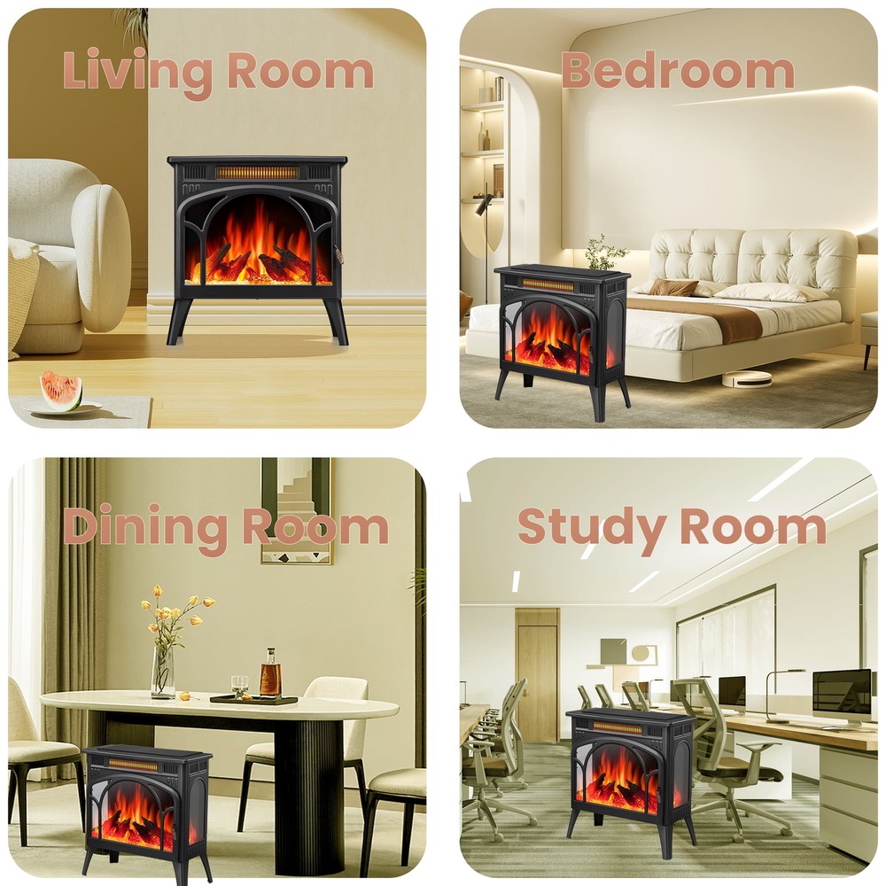 Electric Fireplace Heater 25’’ with 3D Realistic Flame Effect, Remote Control