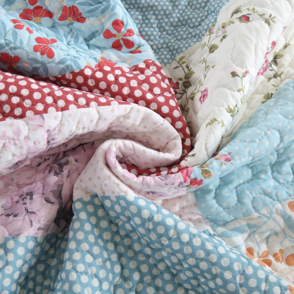 3 Pcs Printed Quilt Set Floral Patchwork Pattern Bedspread Set BY331