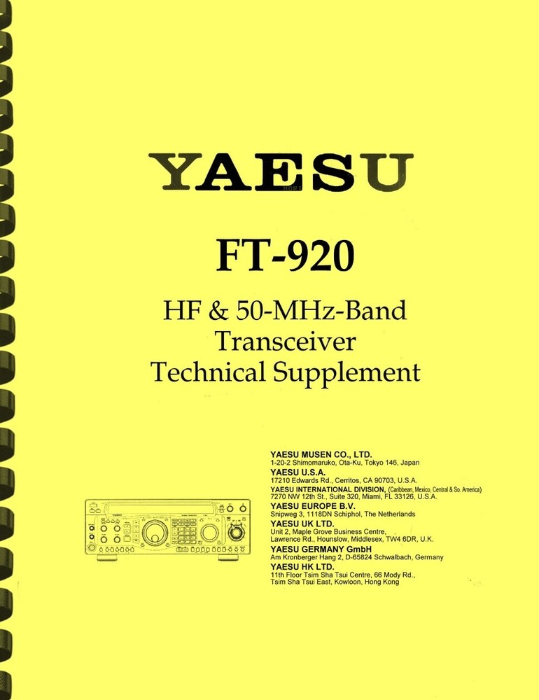 Yaesu FT-920 HF Transceiver TECHNICAL SUPPLEMENT MANUAL