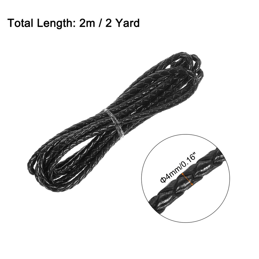 Faux Leather Braided Cord Leather String, 4mm x 2m, Black