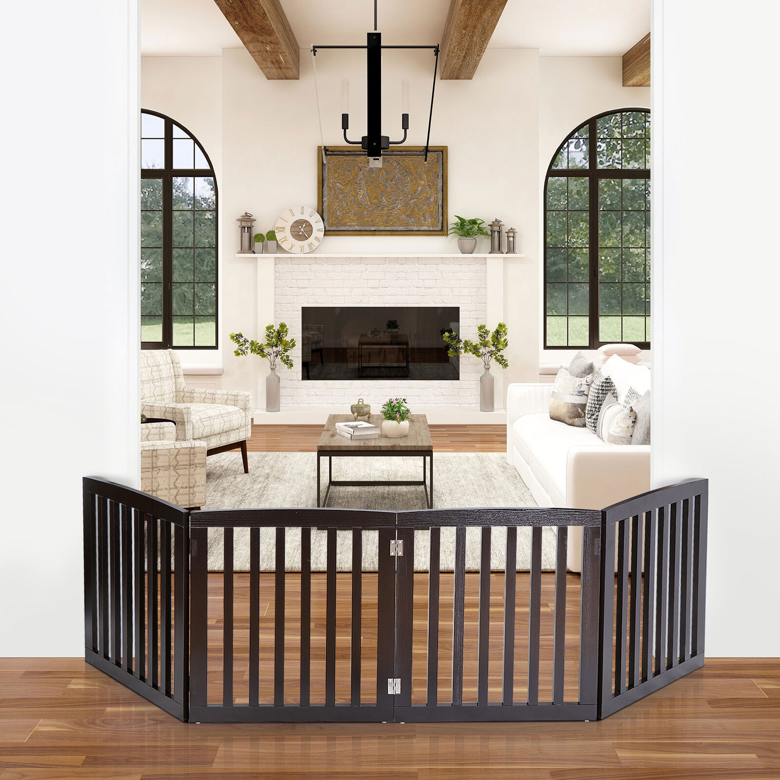 24"Pet Fence Home Entryway Doorway Indoor Dog Pet Gate Foldable W/Protector Feet