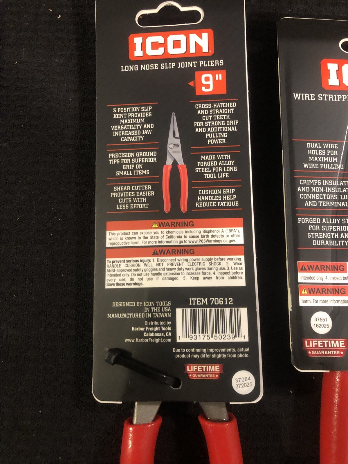 New! ICON 9 Inch Long Needle Nose Slip Joint Adjustable Pliers And Iconwirestrip