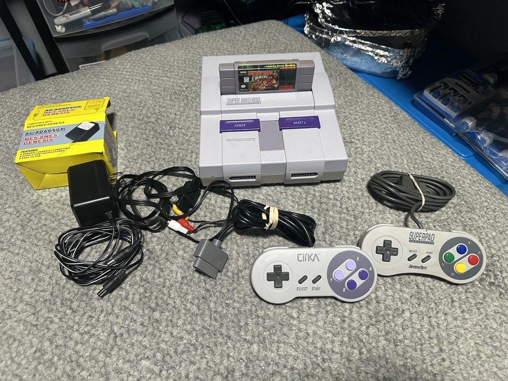Super Nintendo SNES System Console With 2 Controllers, AC & A/V Cords, Mario opt