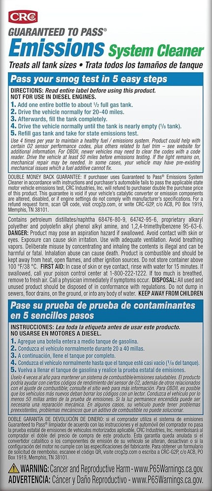 CRC Guaranteed to Pass Emissions Test Formula, 12 Fluid Ounce