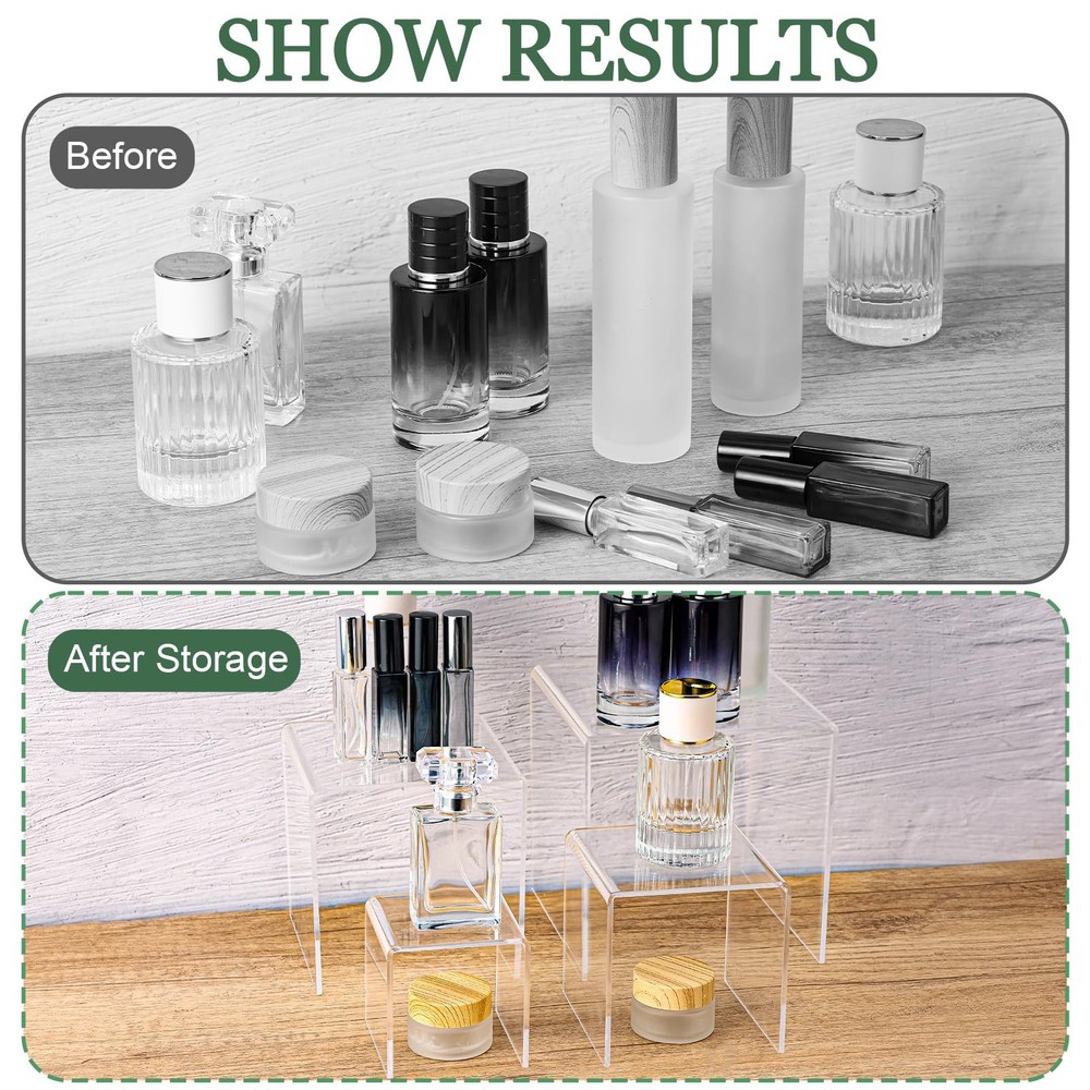 8 Pcs Square Acrylic Display Risers, 2 Sets 4 Sizes Tall Acrylic Risers Displ...