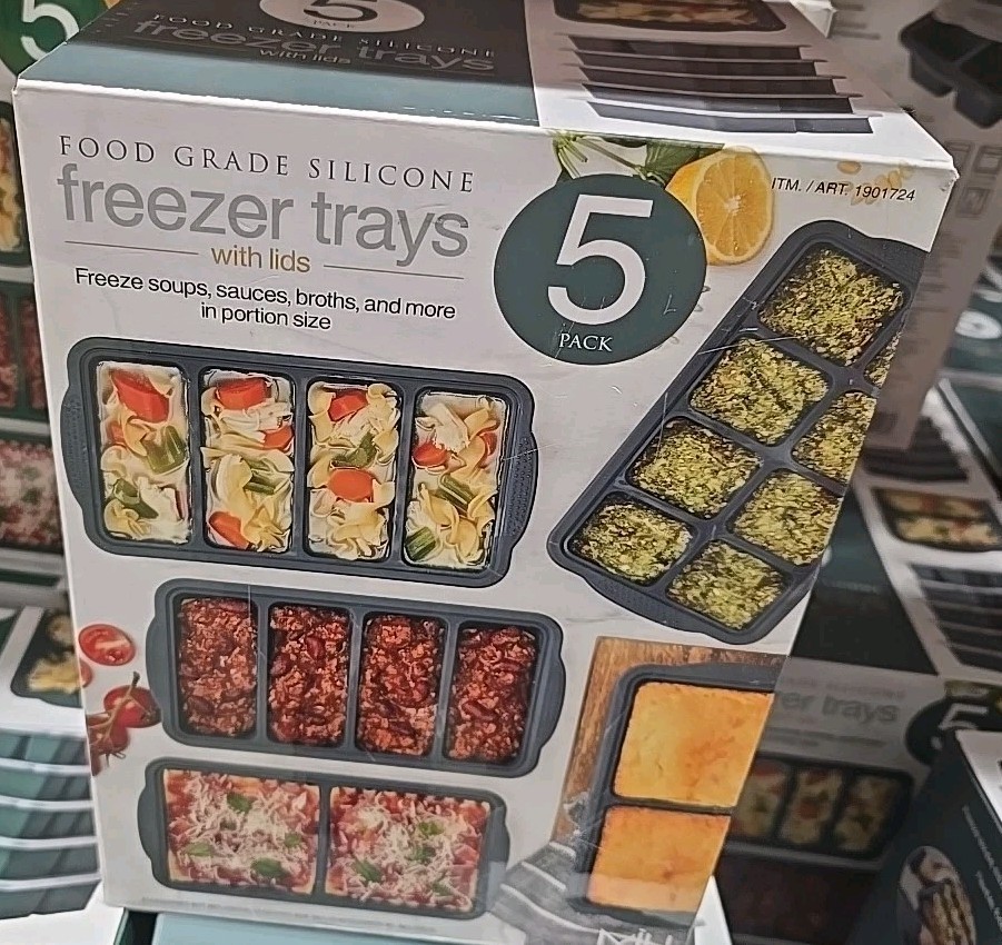 Food Grade Silicone Freezer Trays 5 Pack W/Lids- Great For Food Prep