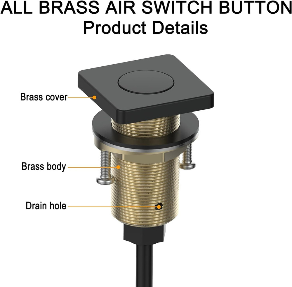Cordless Air Switch Kit for Garbage Disposal - Matte Black Brass Push Button