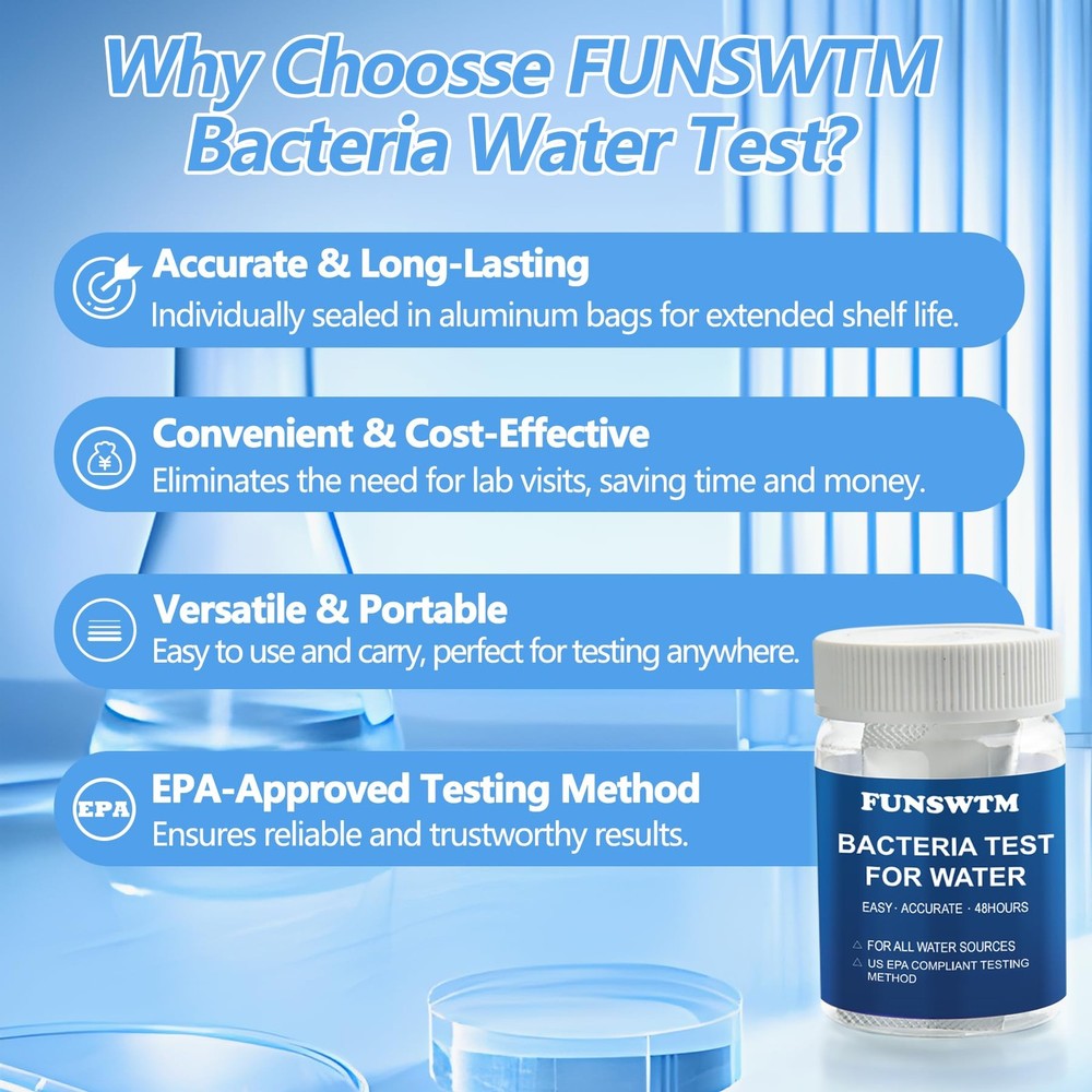 Coliform Bacteria Test Kit 12-Pack Easy at-Home Well Tap, Pool, Spring, Pond