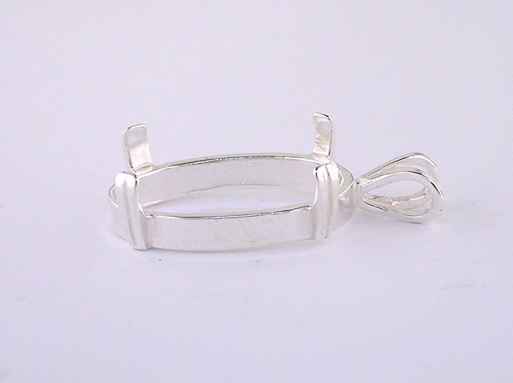 Oval Fancy Cabochon Pendant Setting Sterling Silver