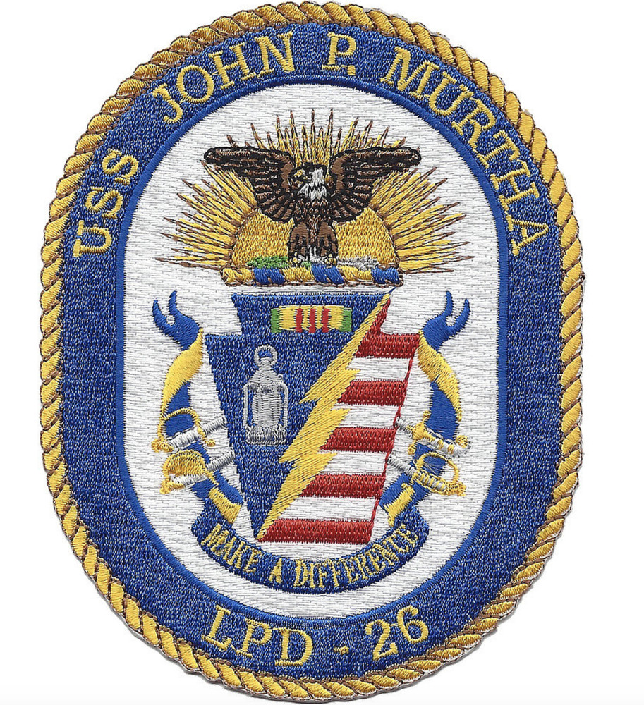 5" NAVY USS JOHN R. MURTHA LPD-26 EMBROIDERED CREST  PATCH