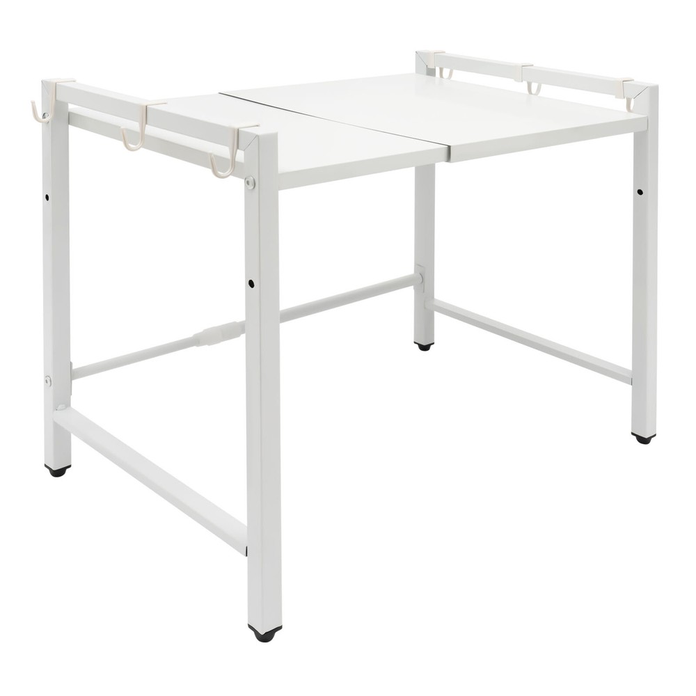 Extendable Microwave Oven Rack, 2-Tiers Adjustable Microwave Stand White Shelf