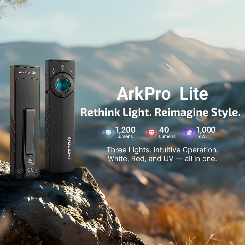OLIGHT ArkPro Lite Flat Pocket Flashlight, Rechargeable Portable Matte Black