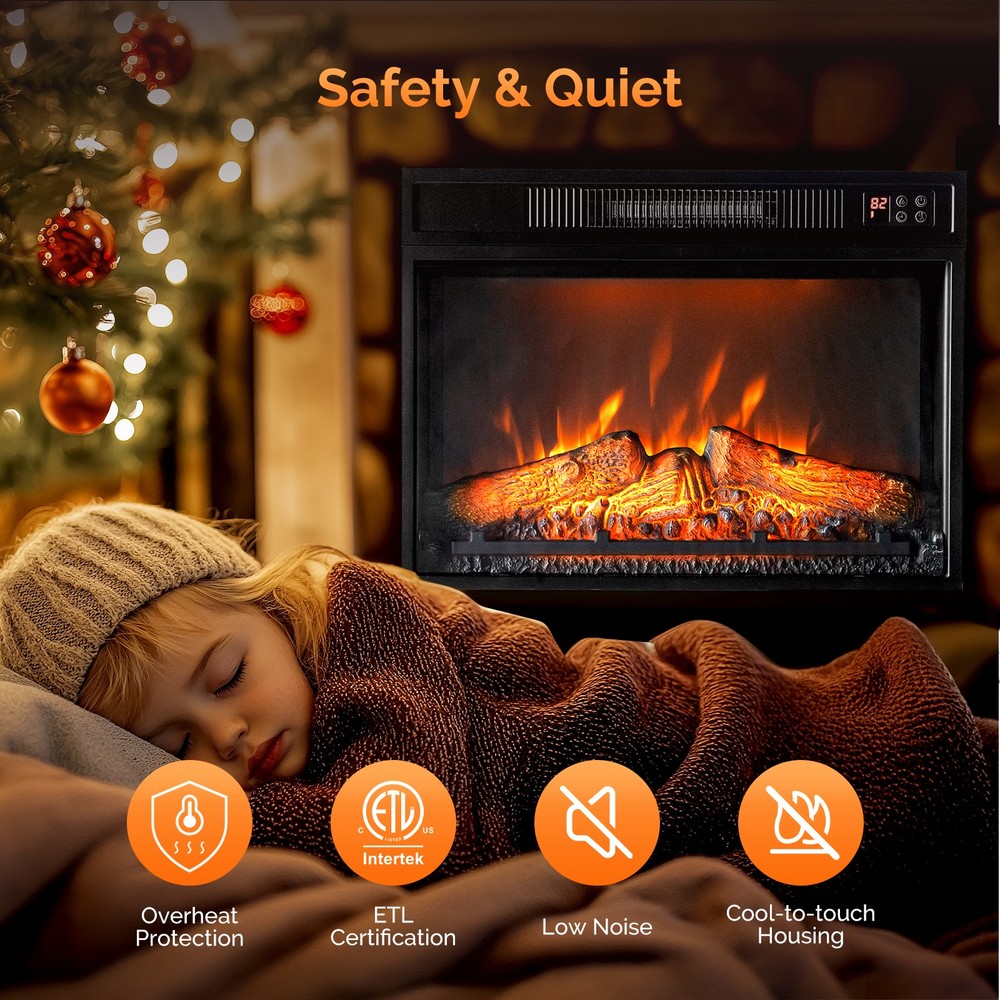 23 Inch Electric Fireplace Space Heater Insert 6 Colors Simulation Flame Remote