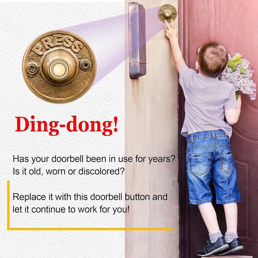 2 Pack Lighted Doorbell Button Replacement, Push Door Bell Ringer Kit Easy to In