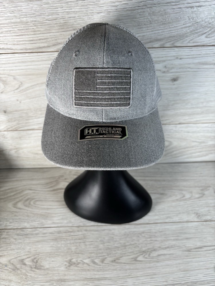 Highland Tactical Hat American Flag Trucker Mesh Cap Snapback Gray Patch READ