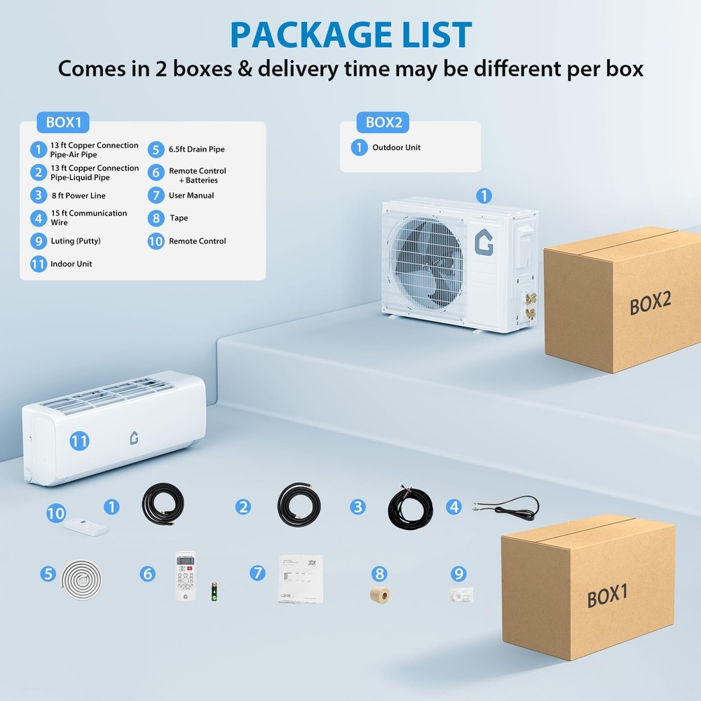 18000 Btu Ductless Mini Split Air Conditioner Heating & Cooling 1250 Sq.Ft WIFI