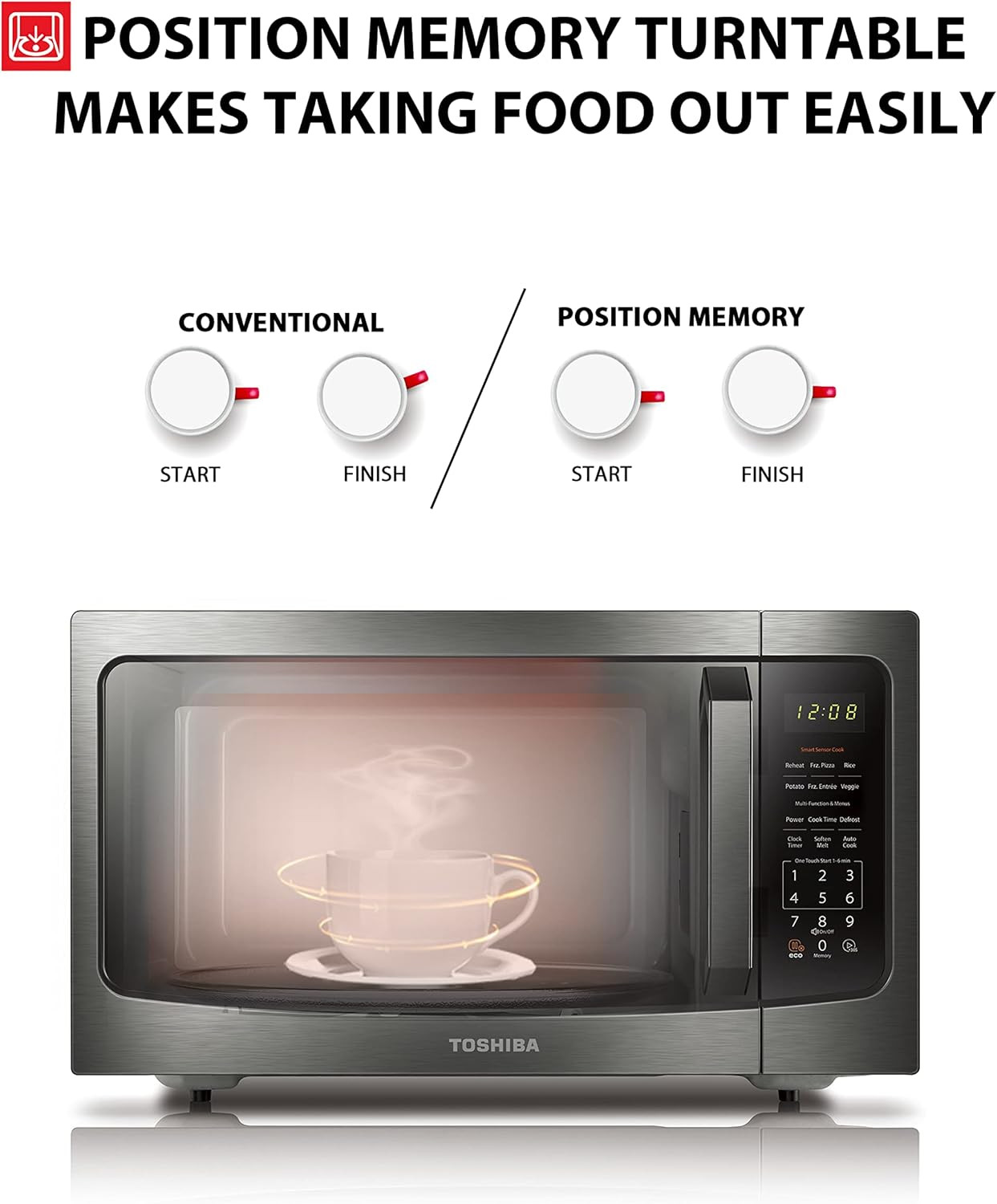 TOSHIBA 1.6 Cu. Ft. 1200W Microwave | Smart Sensor & Position Memory