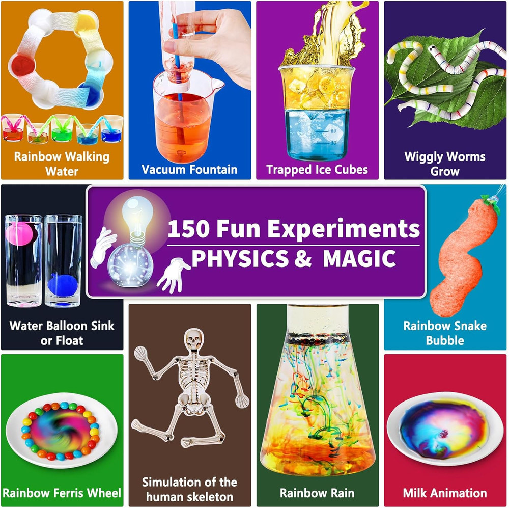 150 Science Experiments Kit For Kids STEM Chemistry Volcano Geodes Physics