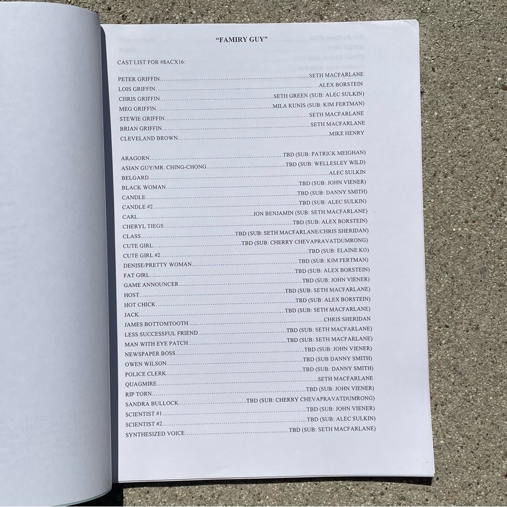 Family Guy Original 2010 Production Used Table Draft Script Seth MacFarlane