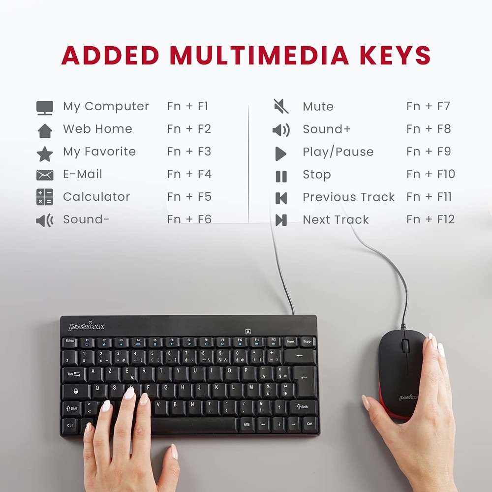 Perixx PERIDUO-212 Wired Mini Keyboard and Mouse Set, USB Connection, Black, ...