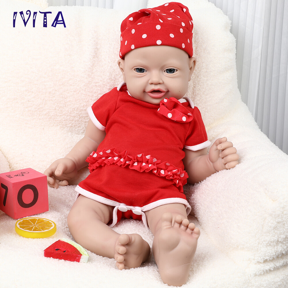IVITA 18'' Soft Silicone Reborn Baby Girl Newborn Silicone Doll Mouth Open