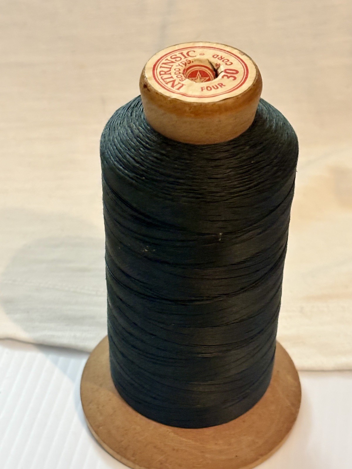 Intrinsic Wood Spool Black Cotton Thread #30 Vintage - American Thread Co. USA