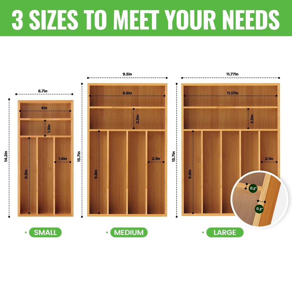 Bayting Small Silverware Organizer, Bamboo Kitchen Drawer Small,