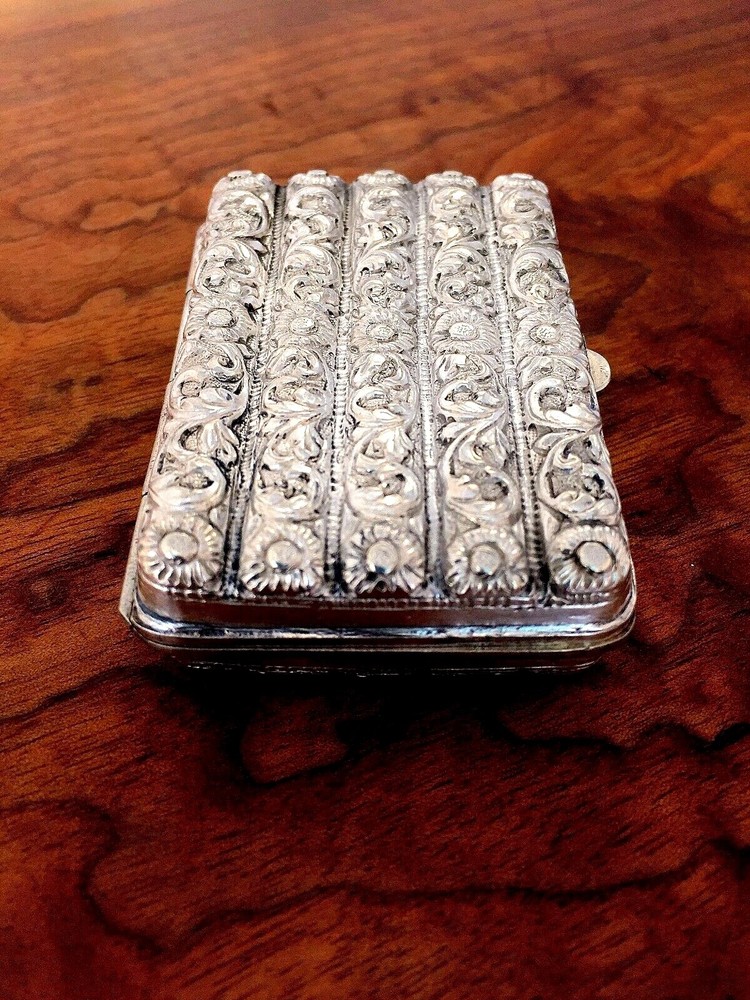 Superb Heavy Gauge Asian/Middle Eastern Silver Hinged Cheroot Case: No Monogram