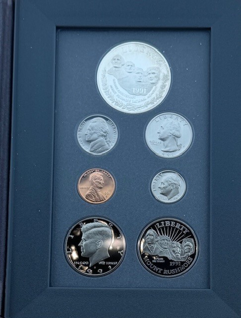 1991 Prestige Proof Set – Mt. Rushmore Silver Dollar – Complete with Box & COA