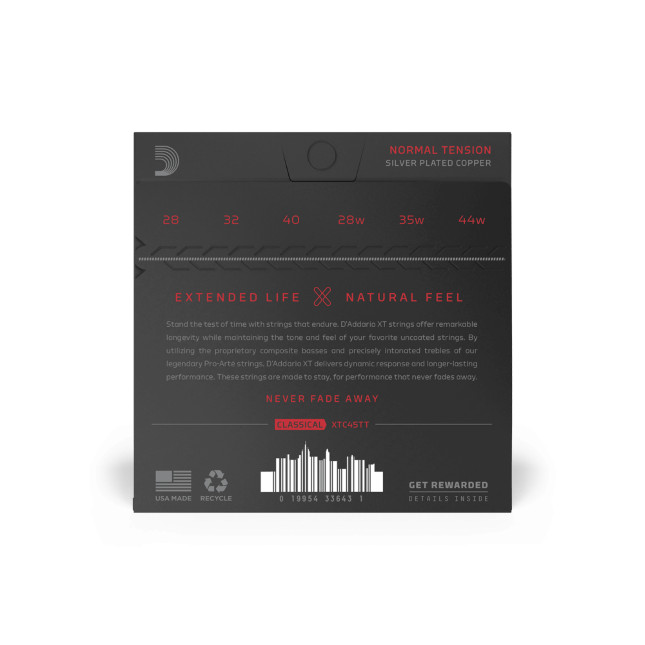 D'Addario Normal Tension, XT Dynacore/Titanium Coated Classical Strings, XTC45TT