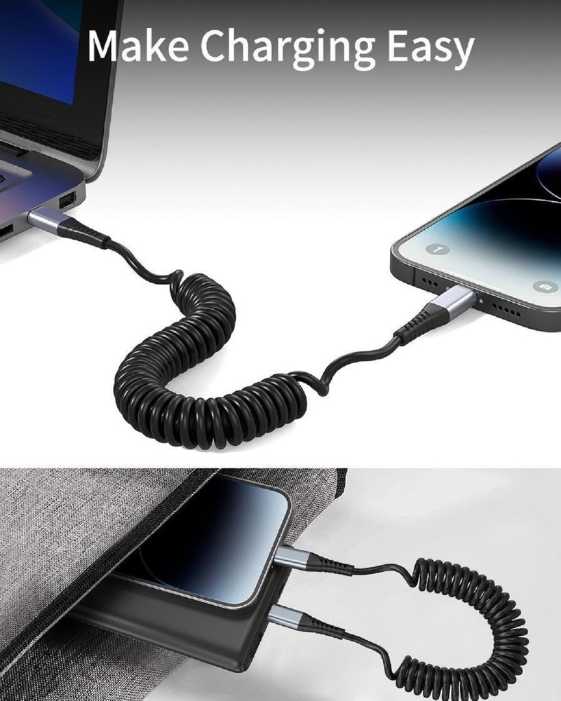 Coiled USB C Cable, 2 Pack to C Cable for Car Short C...